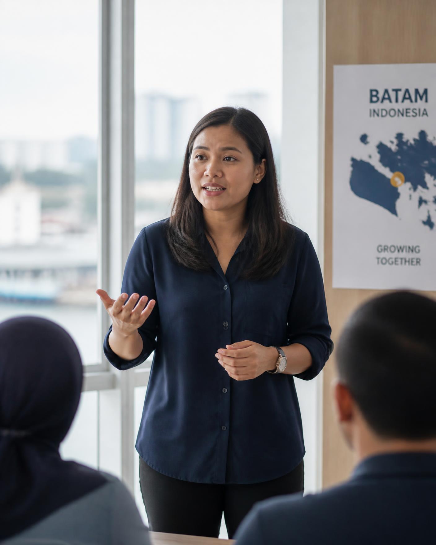 Peserta training Gemma sedang berbicara di depan kelompok kecil